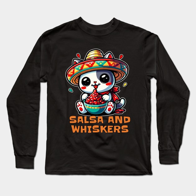 Salsa and Whiskers Cute Kawaii Cat Lover Long Sleeve T-Shirt by Odetee